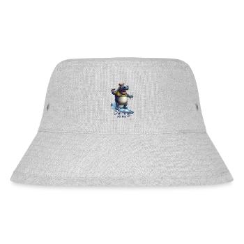 Witziges Nilpferd mit einem Surfbrett - Surfer - Stanley/Stella recycelter Bucket Hat - Grau meliert - Vorne