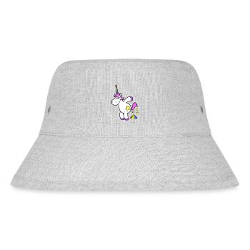 Rosa Cartoon Einhorn macht Regenbogen Haufen - Stanley/Stella recycelter Bucket Hat - Grau meliert - Vorne