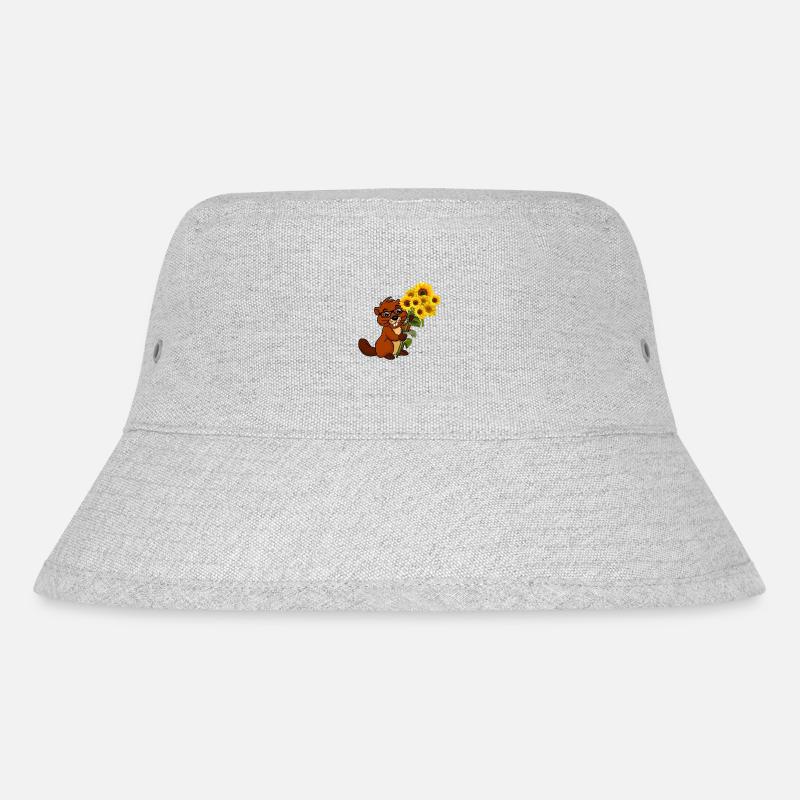 Biber mit Sonnenblumenstrauß - Stanley/Stella recycelter Bucket Hat - Grau meliert