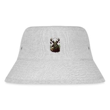 Hunter in the wilderness drinks a beer - Stanley/Stella Recycled Bucket Hat - heather grey - Front
