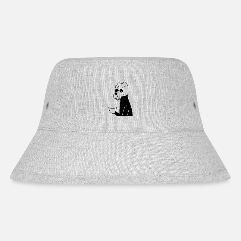 Hund mit Tasse - Stanley/Stella recycelter Bucket Hat - Grau meliert