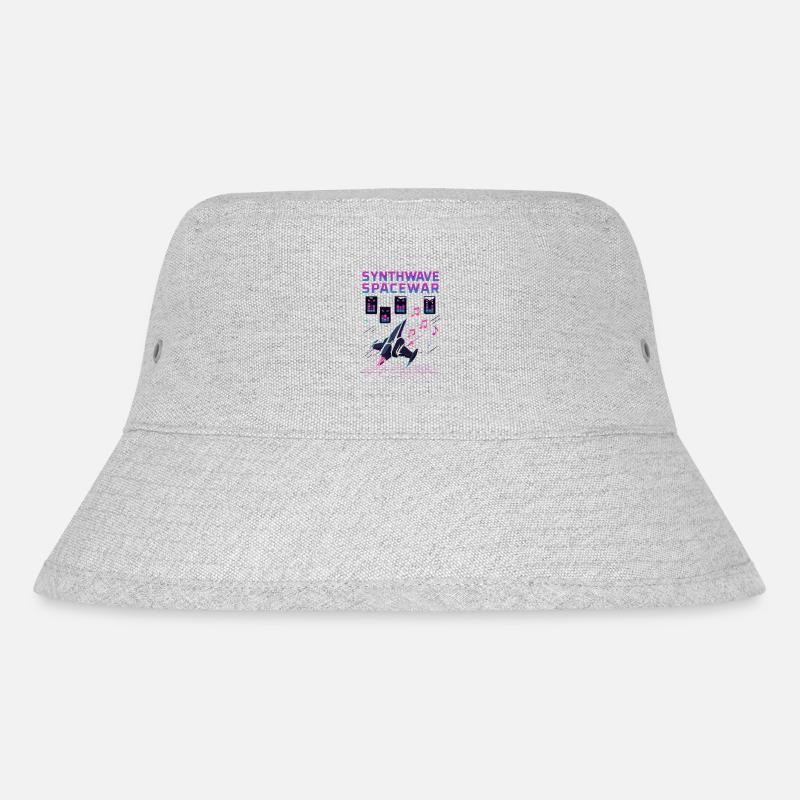 SYNTHWAVE SPACEWAR Retro Neon 80s Spaceship - Stanley/Stella Recycled Bucket Hat - heather grey