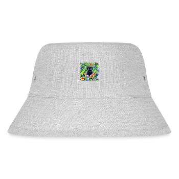 Black cat sitting in a flower garden - Stanley/Stella Recycled Bucket Hat - heather grey - Front
