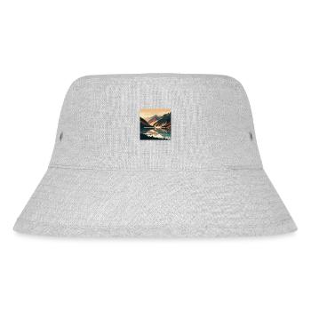 Minimalistische Berglandschaft mit See - Stanley/Stella recycelter Bucket Hat - Grau meliert - Vorne