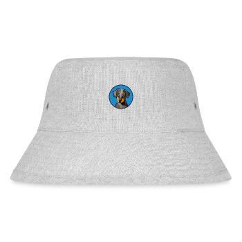 Dachshund Design graphic yellow grey in blue circle - Stanley/Stella Recycled Bucket Hat - heather grey - Front