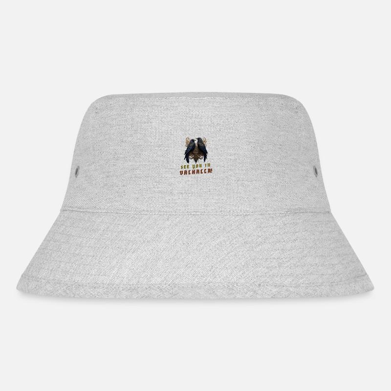 Die Raben Hugin und Munin „See you in Valhalla!“ - Stanley/Stella recycelter Bucket Hat - Grau meliert