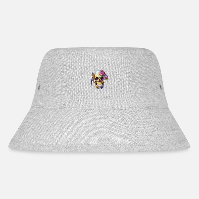 Totenkopf mit bunten Blumen - Stanley/Stella recycelter Bucket Hat - Grau meliert