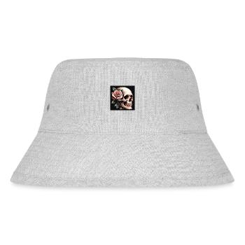 Totenkopf mit rosa Rose - Stanley/Stella recycelter Bucket Hat - Grau meliert - Vorne
