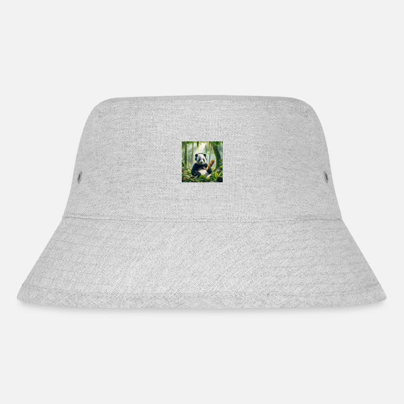 Pandabär mit Kopfhörer - Stanley/Stella recycelter Bucket Hat - Grau meliert