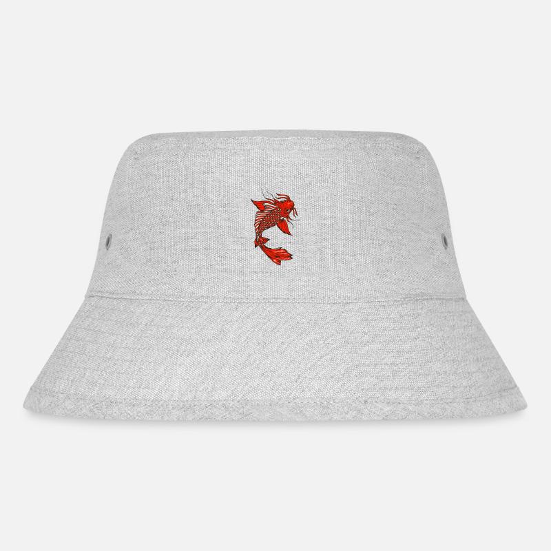 Japanese koi carp fish drawing 1403 A - Stanley/Stella Recycled Bucket Hat - heather grey