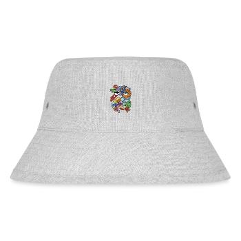 Abstrakte Frische von geometrischen Gesichtern und Schnurrbart - Stanley/Stella recycelter Bucket Hat - Grau meliert - Vorne