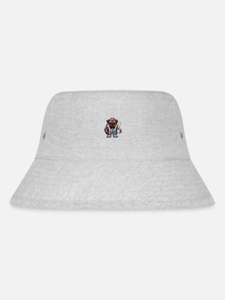 Bulldog in Pijama and Scarf with Coffee Cup - Stanley/Stella Recycled Bucket Hat - heather grey
