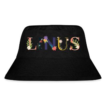 LINUS Name mit Blumen geschmückt - Stanley/Stella recycelter Bucket Hat - Schwarz - Vorne
