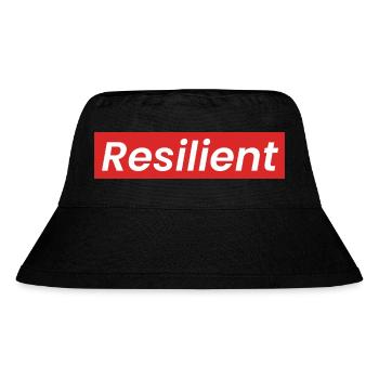 „Resilient“ Statement Shirt in Weiß auf Rot - Stanley/Stella recycelter Bucket Hat - Schwarz - Vorne