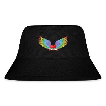 One Love Heart with Rainbow Angel Wings - Stanley/Stella Recycled Bucket Hat - black - Front