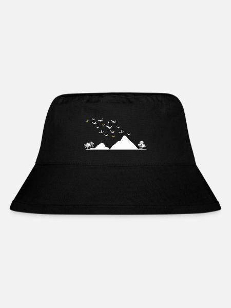 Vögel - Berge - Bäume - Stanley/Stella recycelter Bucket Hat - Schwarz