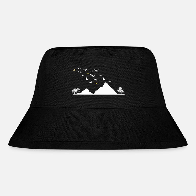Vögel - Berge - Bäume - Stanley/Stella recycelter Bucket Hat - Schwarz