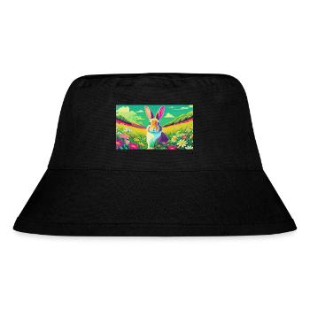 Süßes Häschen auf bunter Blumenwiese - Stanley/Stella recycelter Bucket Hat - Schwarz - Vorne