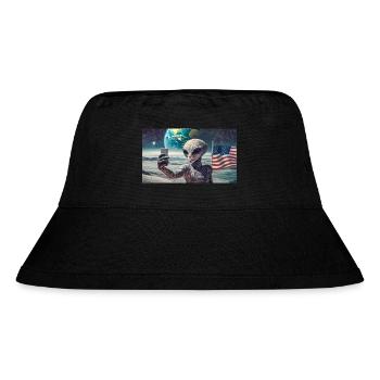 Grauer Außerirdischer auf der Mondoberfläche – Selfies machen - Stanley/Stella recycelter Bucket Hat - Schwarz - Vorne