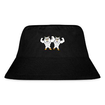 2 Eulen Bodybuilder Muskeln Bizeps Posen Gym Rat - Stanley/Stella recycelter Bucket Hat - Schwarz - Vorne