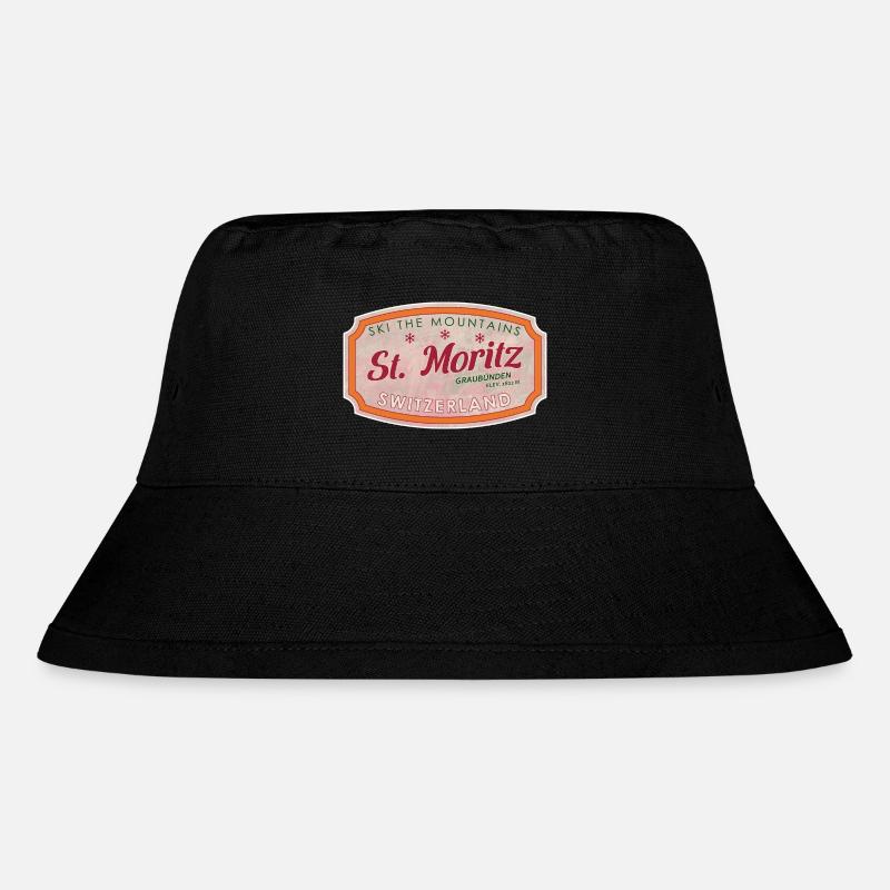 St Moritz Mountain Ski Label - Stanley/Stella Recycled Bucket Hat - black