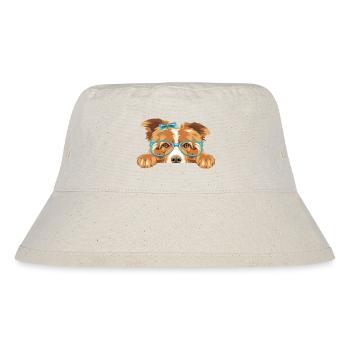 Peeking Border Collie Hund mit Schleife und Brille - Stanley/Stella recycelter Bucket Hat - Naturweiß - Vorne