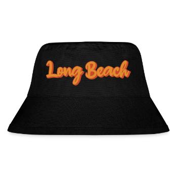 Long Beach Retro-Schrift in Orange - Stanley/Stella recycelter Bucket Hat - Schwarz - Vorne