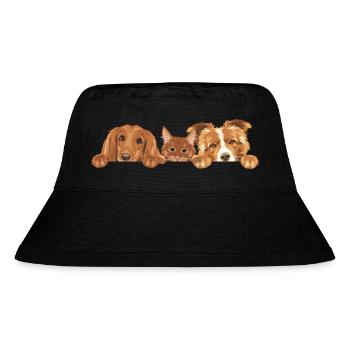 Peeking cute ginger cat and two dogs - Stanley/Stella Recycled Bucket Hat - black - Front
