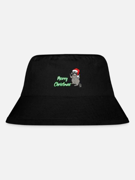 Merry Christmas Raccoon with Santa Hat - Stanley/Stella Recycled Bucket Hat - black