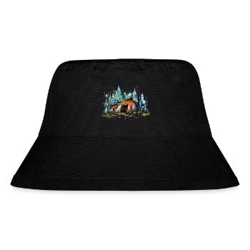 Camping-Atmosphäre. Ein Retro-Abenteuer. - Stanley/Stella recycelter Bucket Hat - Schwarz - Vorne