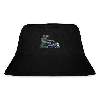 Reptil in Grün auf einem Motorrad - Stanley/Stella recycelter Bucket Hat - Schwarz - Vorne