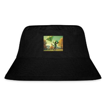 niedlich klein grün retro vintage alien fliegen einen drachen fliegen - Stanley/Stella recycelter Bucket Hat - Schwarz - Vorne