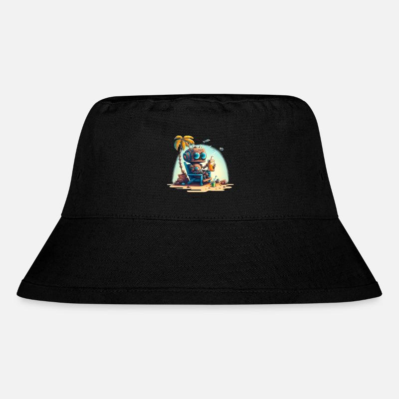 Roboter auf einem Liegestuhl unter einer Palme - Stanley/Stella recycelter Bucket Hat - Schwarz