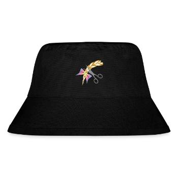 Schere schneidet einen blonden Zopf ab - Stanley/Stella recycelter Bucket Hat - Schwarz - Vorne