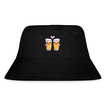 Bier Paar Liebe Herz Valentinstag - Stanley/Stella recycelter Bucket Hat - Schwarz - Vorne