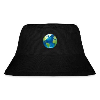 Globus - Weltkugel - Stanley/Stella recycelter Bucket Hat - Schwarz - Vorne