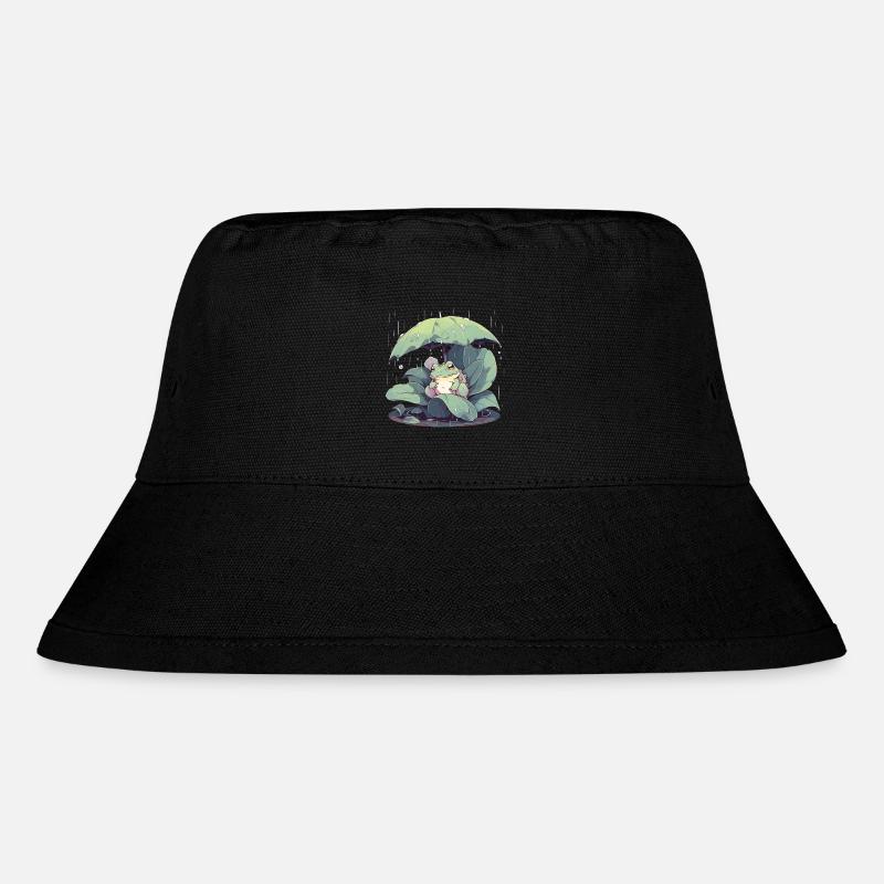 Frosch unter dem Schirm zwischen den Blättern - Stanley/Stella recycelter Bucket Hat - Schwarz
