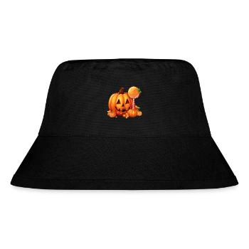 Süsser Halloween Kürbis mit Süssigkeiten - Stanley/Stella recycelter Bucket Hat - Schwarz - Vorne