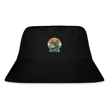Retro Sunset Cat with Glasses - Stanley/Stella Recycled Bucket Hat - black - Front