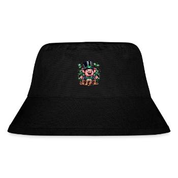 GLÜCKSSCHWEIN JACKPOT GELD REICH WOHLSTAND GRÜN - Stanley/Stella recycelter Bucket Hat - Schwarz - Vorne