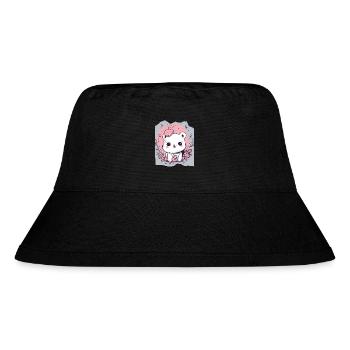 Cute Kawaii White Animal Pink Background For Her - Stanley/Stella Recycled Bucket Hat - black - Front
