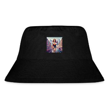 Warschau Radfahren Retro Girl Ikonischer Stil der 80er Jahre - Stanley/Stella recycelter Bucket Hat - Schwarz - Vorne