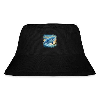 Blue whale jumps out of the water and smiles - Stanley/Stella Recycled Bucket Hat - black - Front