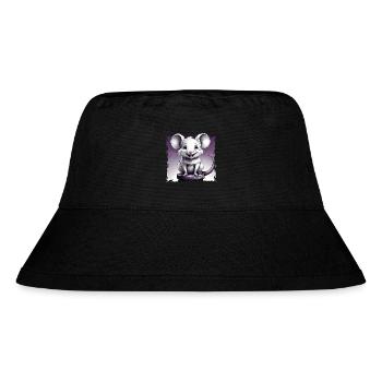 Maus comic lachend sitzt auf Hocker - Stanley/Stella recycelter Bucket Hat - Schwarz - Vorne