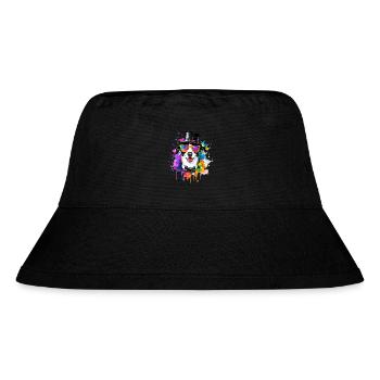 Party Hund mit Zylinder Hut Sonnenbrille Graffiti - Stanley/Stella recycelter Bucket Hat - Schwarz - Vorne