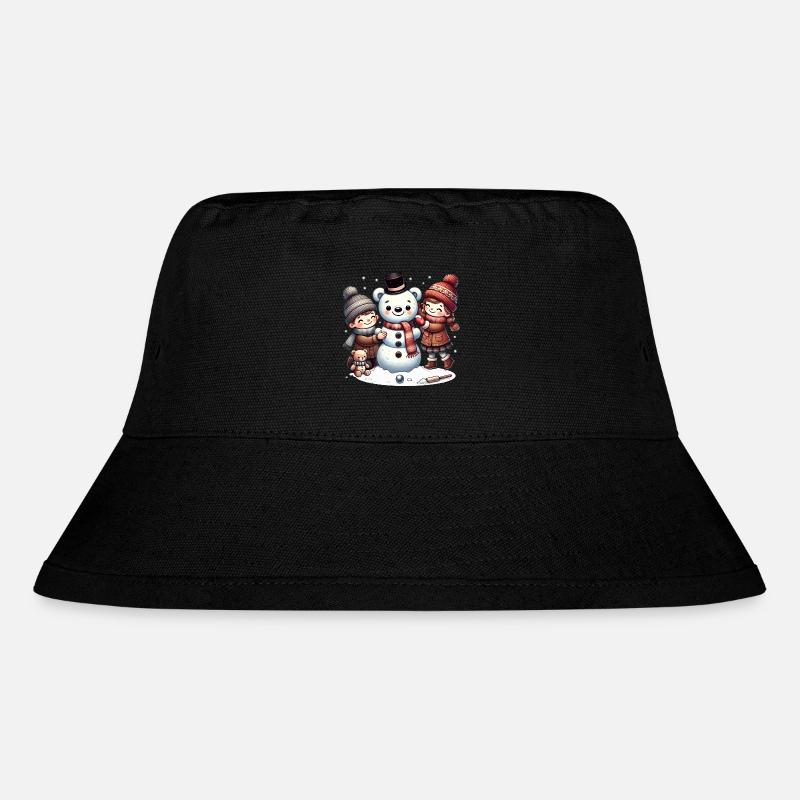 Winterspaß: Kinder bauen einen Teddy-Schneemann - Stanley/Stella recycelter Bucket Hat - Schwarz
