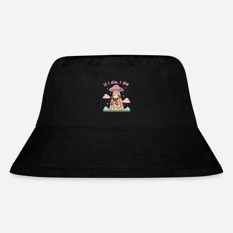 Cute pug with dumbbell in UFO - Stanley/Stella Recycled Bucket Hat - black