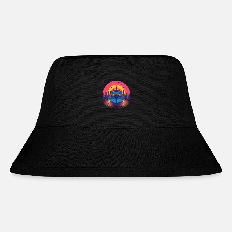 Synthwave cruise ship sunset - Stanley/Stella Recycled Bucket Hat - black