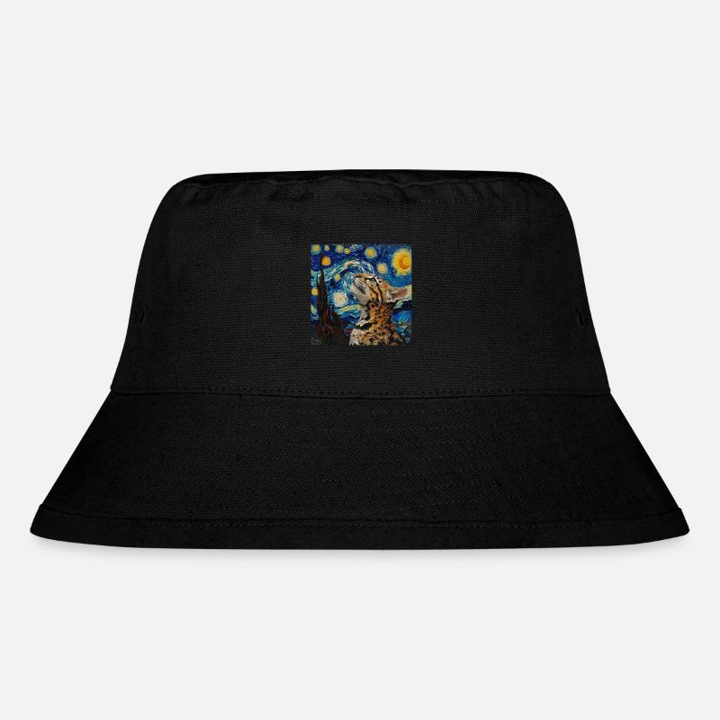 Ocelot, Lynx, Van Gogh, Starry Night - Stanley/Stella Recycled Bucket Hat - black