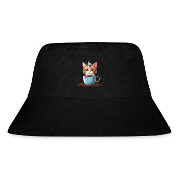 KATZEN LIEBE KAFFEE KATZE - Stanley/Stella recycelter Bucket Hat - Schwarz - Vorne